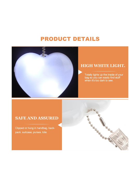 Bag Light Touch Sensor 2 Lighting Modes Clip Keychain Heart Shape 00773 White