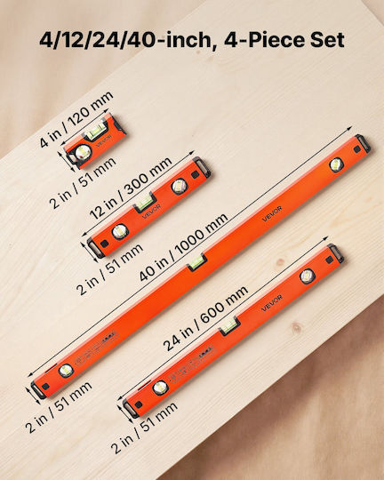 Vevor Aluminum Magnetic Spirit Level Set 4 Pieces