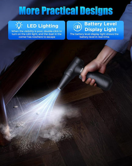 Famgoods Suflantă de Aer Electrică 3 Trepte de Viteză Iluminare Led Set Portabil 3 Duze de Suflare 6000 Mah