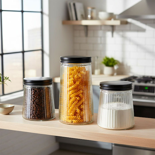 Vilde Glasvase für Kaffee / Nudeln mit Deckel Schwarz 1000ml
