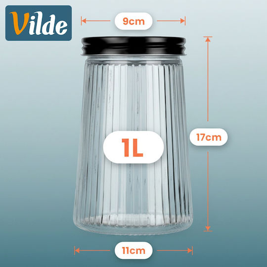 Vilde Vilde Set 3 Stück Glas Vasen Für Kaffee / Nudeln Mit Deckel Schwarz 1000ml Vilde Vilde Set 3 Stück Glas Vasen Für Kaffee / Nudeln Mit Deckel Schwarz 1000ml