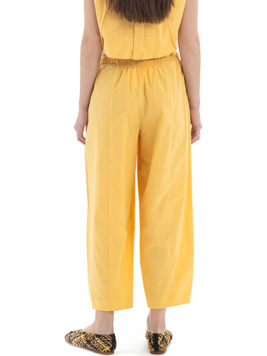 Black n Black Women's High Rise Fabric Capri Trousers with Rubber Band in Relaxed Fit Yellow Black n Black Women's High Rise Fabric Capri Trousers with Rubber Band in Relaxed Fit Yellow