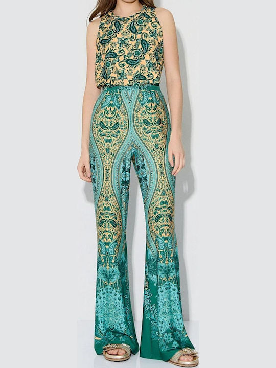 Women's High Rise Pantaloons with Rubber Band in Regular Fit Emerald