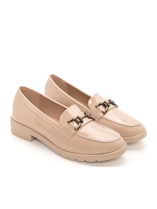 Patent Leather Women's Loafers in Beige Colour