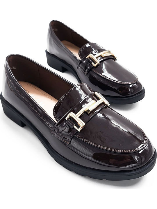 Patent Leather Women's Loafers in Brown Colour