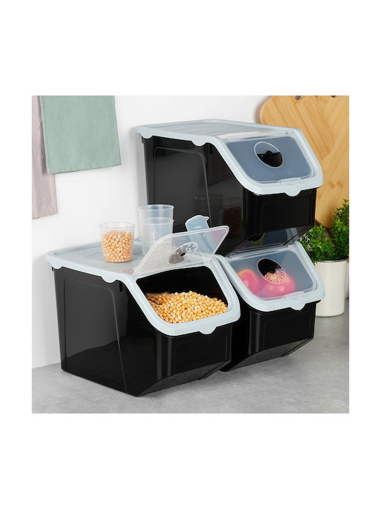 Vilde Set 3 Bucăți Casete Utilizare Generală cu Capac Plastic Negru 12000ml