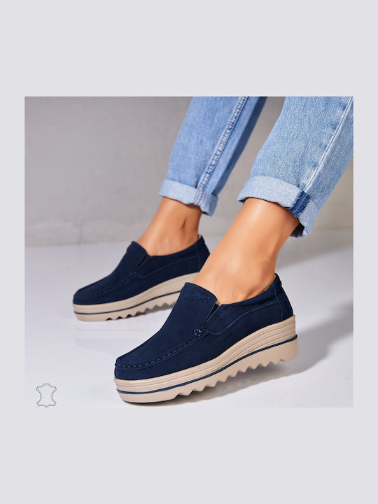 Leder Damen Mokassins in Marineblau Farbe