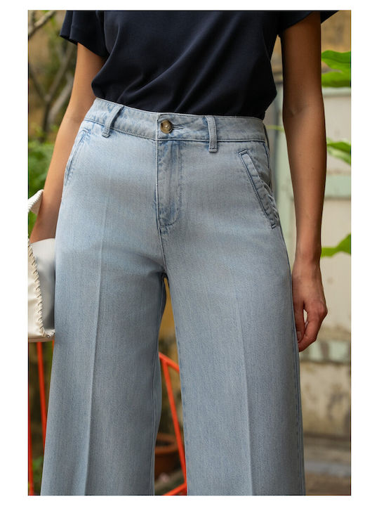 Damen Jeans Hosen in Breit Bein Stil JD649-Hellblau