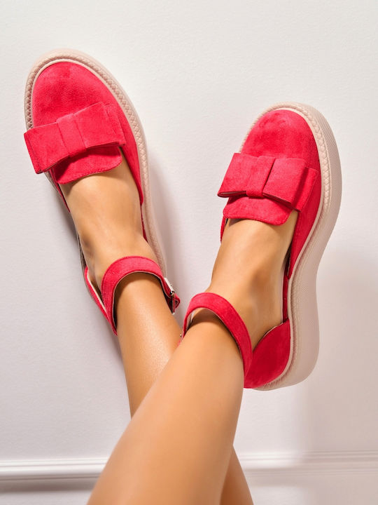 Pantofi Balerini Pentru Femei De Catifea În Culoare Fuchsia