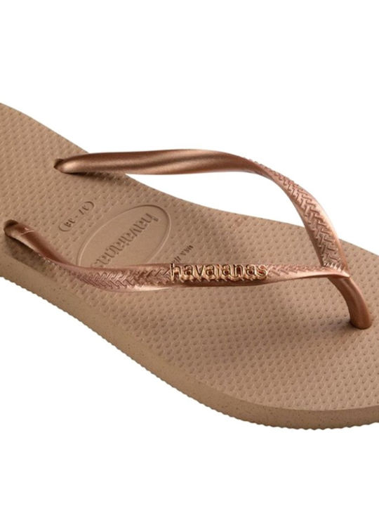 Slim Logo Metallic Flip Flops in Rose Gold Colour