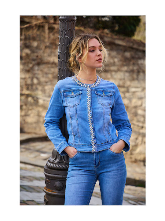 Damen Jean Jacke Hellblau