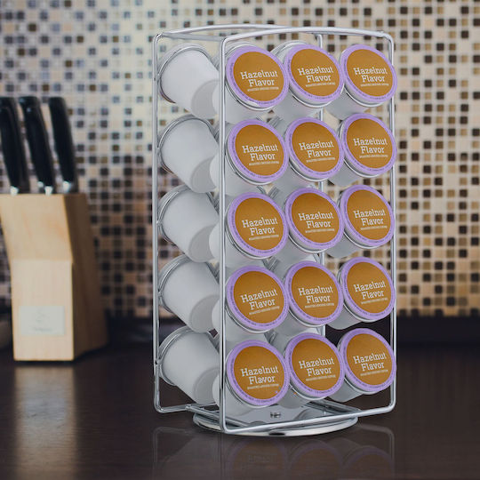 Rotating Holder Coffee Capsules Relaxdays 30 Capsules Silver 30.5x12.5x16 Cm