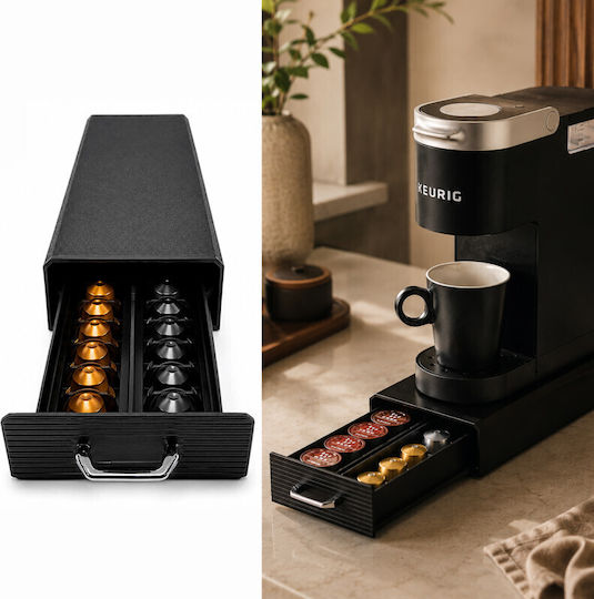 Organizator Sertar Pentru Capsule Cafea Compatibil K-cup Nespresso 32 X 12.5 X 6 Cm Negru