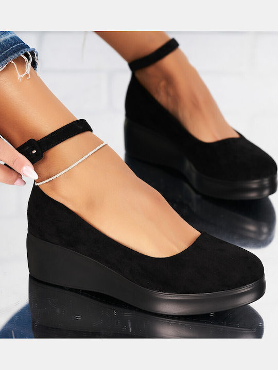 Suede Γόβες με Χαμηλό Τακούνι Μαύρες