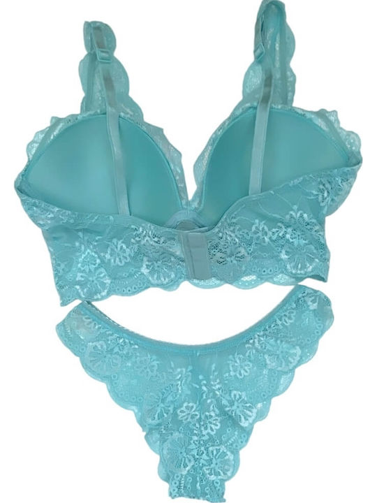 Jadea Lace Underwear Set Bralette with Brazil Light Blue