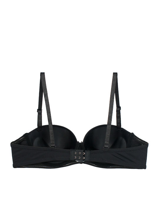 Μαύρο-λευκό Strapless Σουτιέν Push Up με Μπανέλες 2Pack