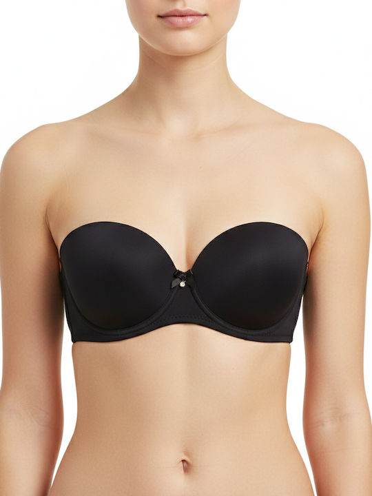 Μαύρο-λευκό Strapless Σουτιέν Push Up με Μπανέλες 2Pack