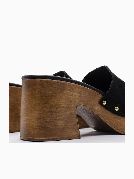 Suede Damen Pantoletten mit Hoch Absatz in Schwarz Farbe