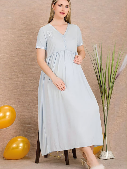 Esthisis Nightgown with Robe Maternity & Breastfeeding Light Blue