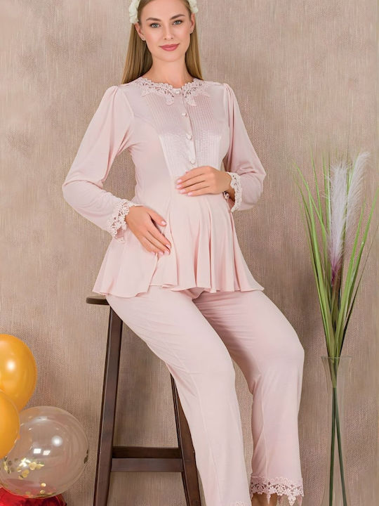 Esthisis Maternity And Breastfeeding Pajama Set Pink