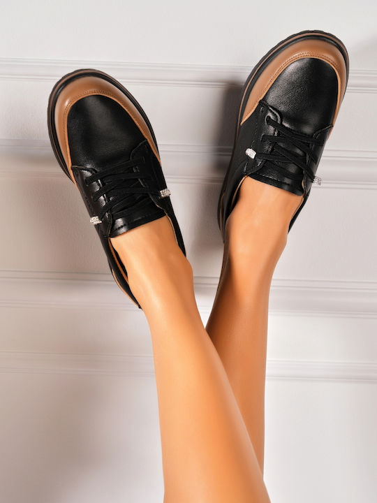 Δερμάτινα Γυναικεία Oxfords σε Μαύρο Χρώμα