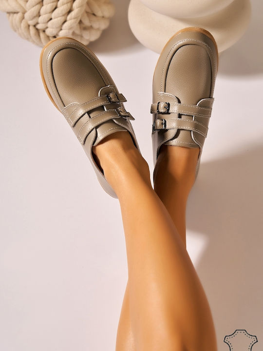 Δερμάτινα Γυναικεία Oxfords σε Γκρι Χρώμα