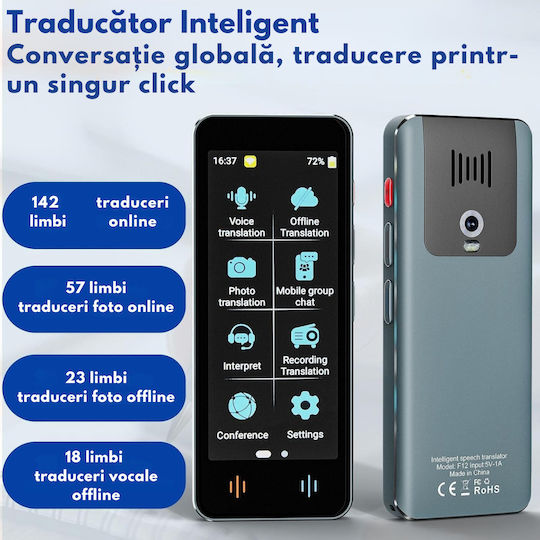 Traducător Vocal Digital Inteligent Bidirecțional Peste 137 de Limbi Online Offline Visionhub Traducere în Timp Real Voce Text Fotografii Wi-fi Ecran Tactil de 2,4 Inch 8gb Negru