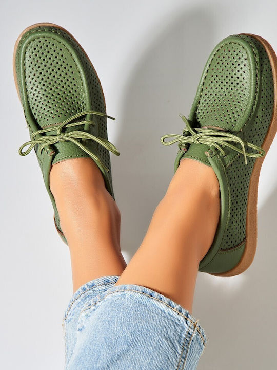 Δερμάτινα Γυναικεία Oxfords σε Πράσινο Χρώμα