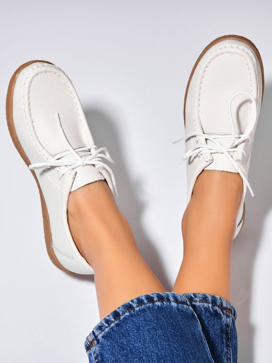 Oxfords Din Piele Pentru Femei În Culoare Albă