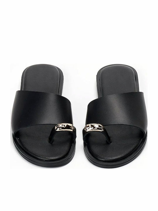 Leather Women's Flat Sandals Black