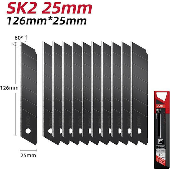 Set 10 Replacement Blades 25 Mm Utility Knife Sk2 Steel