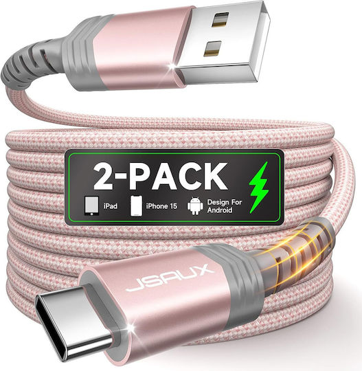 Jsaux Usb-A Zu Usb-C Kabel 2m Länge Schnelles Laden Bis Zu 3a E-Marker Chip Sicheres Laden Ideale Ladung Datenübertragung Breite Kompatibilität Rosa