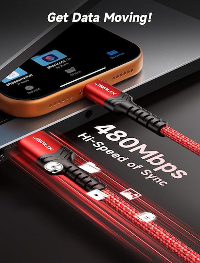 Jsaux Cablu USB 2.0 Împletit USB-C Mascul - USB-A 18W Roșu 2m
