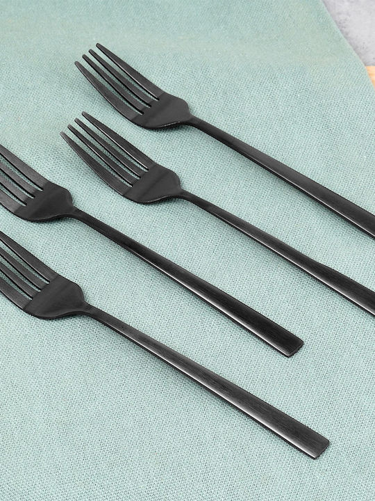 Excellent Houseware Set Of Black Stainless Steel Fruit Dessert Forks 15cm 4 Pieces