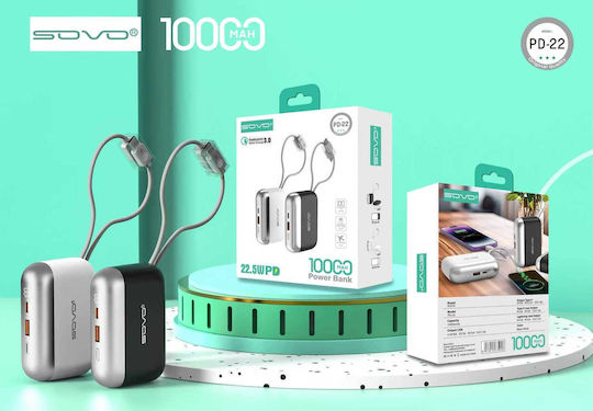 Power Bank 10000mAh 22.5W with USB-A Port and USB-C Power Delivery Port Black