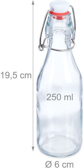 Set 6 Sticle din Sticlă cu Capac Tip Balansoar 250 Ml Transparent Roșu Alb 19.5x6cm