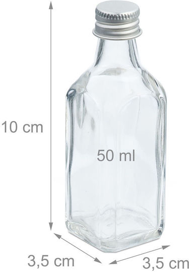 Set Sticle Mici din Sticlă 10x3.5x3.5 Cm Transparent Cap Argintiu cu Filet 50 Ml Fiecare