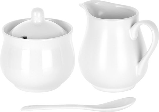 Vilde Milk Jug & Sugar Bowl Serving Set Made of White Porcelain 3 Pieces