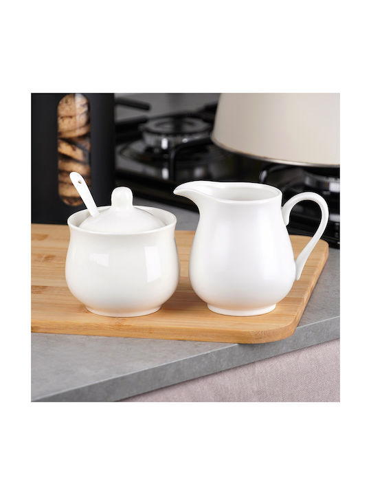 Vilde Milk Jug & Sugar Bowl Serving Set Made of White Porcelain 3 Pieces