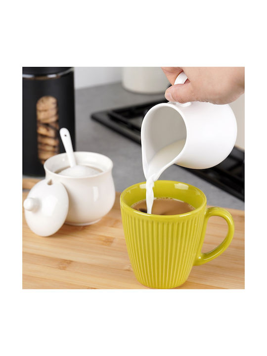 Vilde Milk Jug & Sugar Bowl Serving Set Made of White Porcelain 3 Pieces