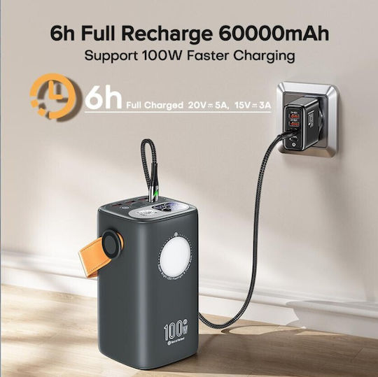 Baterie Externă 60000mAh 100W Cu 3 Porturi De Ieșire USB-A Și 2 Porturi De Ieșire USB-C Power Delivery Încărcare Rapidă