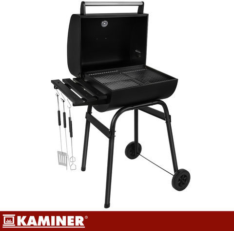 Kaminer Rostfreier Stahl Tragbarer Holzkohlegrill Mit einem Deckel und Thermometer 22x22cm