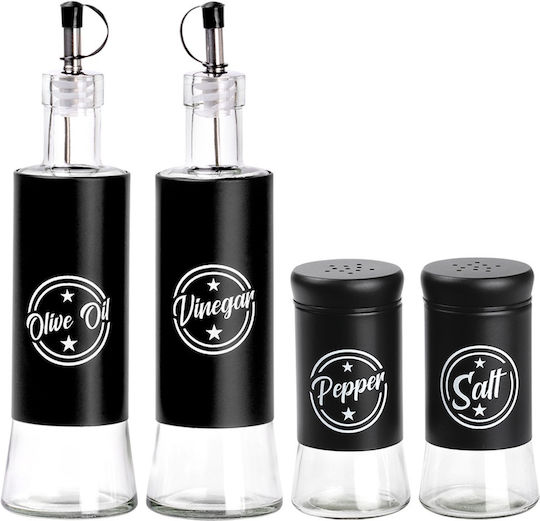 Vilde Vilde Öl- und Essigspender-Set mit Salz und Pfeffer Glas mit Fluss 300ml