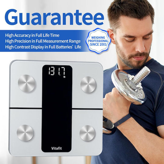 Vitafit Smart Badezimmerwaage 180kg mit Körperfettmessung & Bluetooth Silber