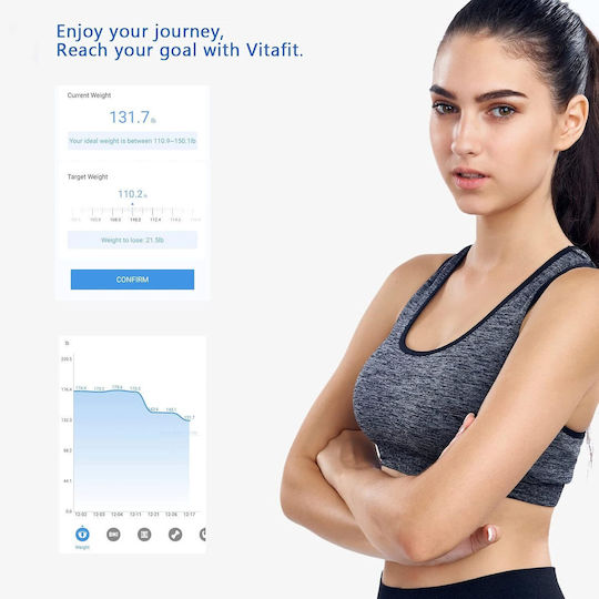 Vitafit Smart Badezimmerwaage 180kg mit Körperfettmessung & Bluetooth Silber
