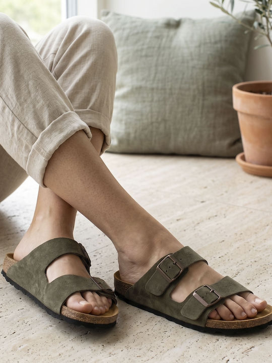 Leder Herrensandalen in Grün Farbe