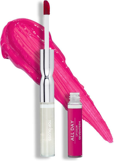 Seventeen All Day Lip Color & Top Gloss Υγρό Κραγιόν Metallic 58 Power Red 10ml