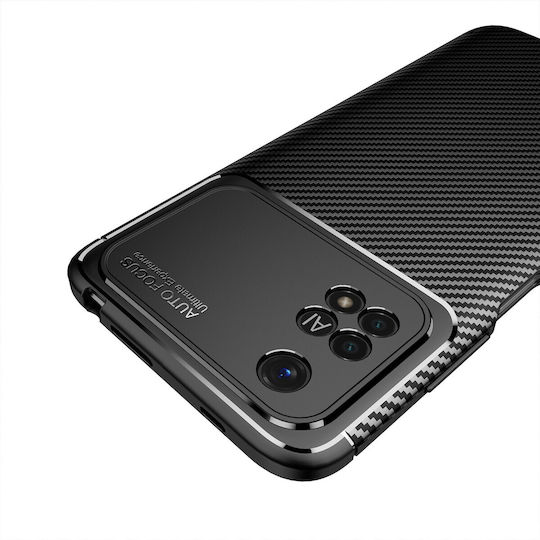 Forcell 4g Carbon Fiber Texture Back Cover Σιλικόνης / Tempered Glass Μαύρο (Poco M4 Pro)