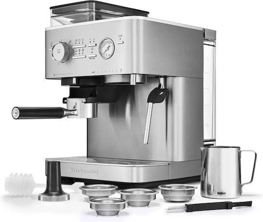 Kitchenaid Еспресо Кафемашина 1450W Налягане 15bar с Мелачка Неръждаема Стомана 5KES6551ESX