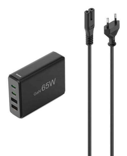 HAMA GaN с 2 USB-A порта и 2 USB-C порта 65W Power Delivery Черен (00201979)